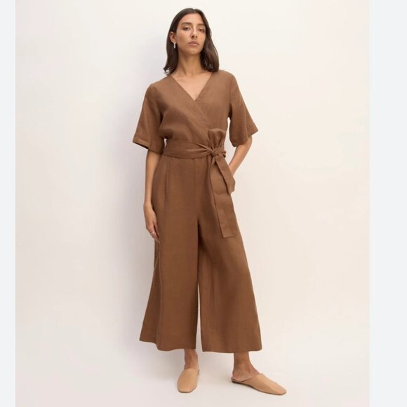 Everlane The Wrap Jumpsuit in Linen Jumper in Cocoa Brown Size 2 - Picture 1 of 11